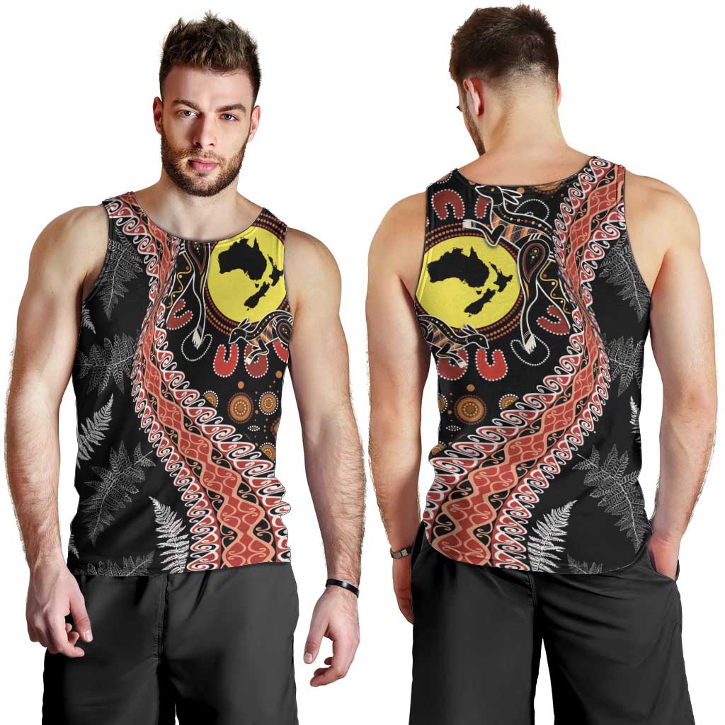 Aotearoa and Australia Men Tank Top Maori Koru Ferns With Aboriginal Kangaroo - Vibe Hoodie Shop