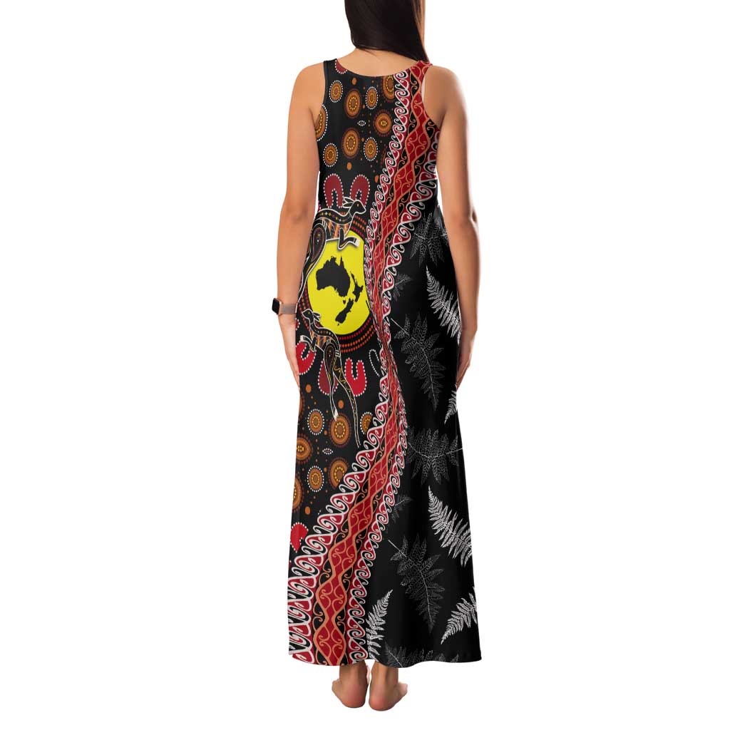 Aotearoa and Australia Tank Maxi Dress Maori Koru Ferns With Aboriginal Kangaroo