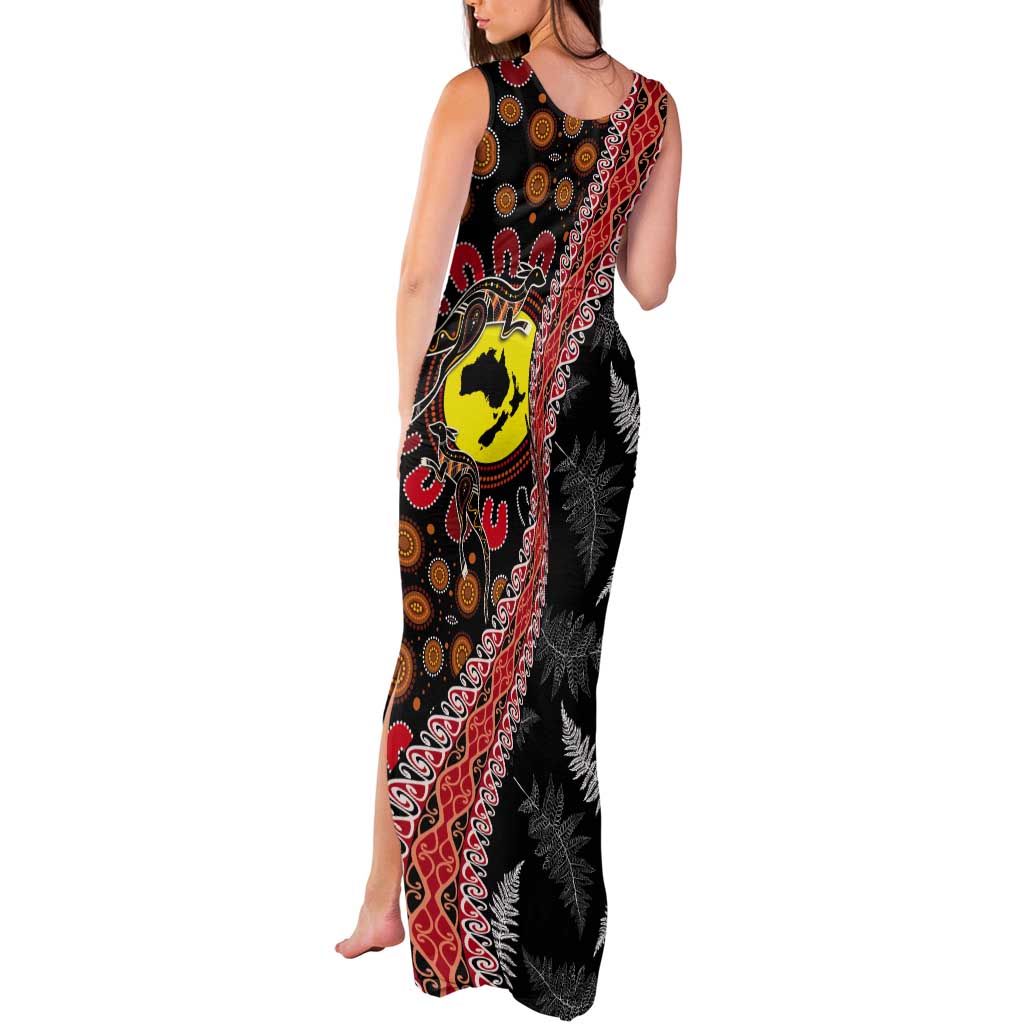 Aotearoa and Australia Tank Maxi Dress Maori Koru Ferns With Aboriginal Kangaroo