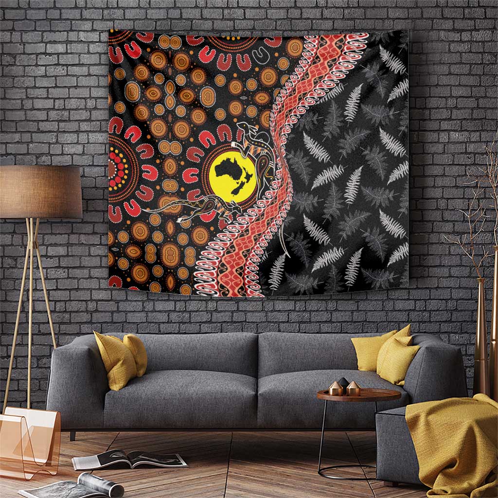 Aotearoa and Australia Tapestry Maori Koru Ferns With Aboriginal Kangaroo - Vibe Hoodie Shop