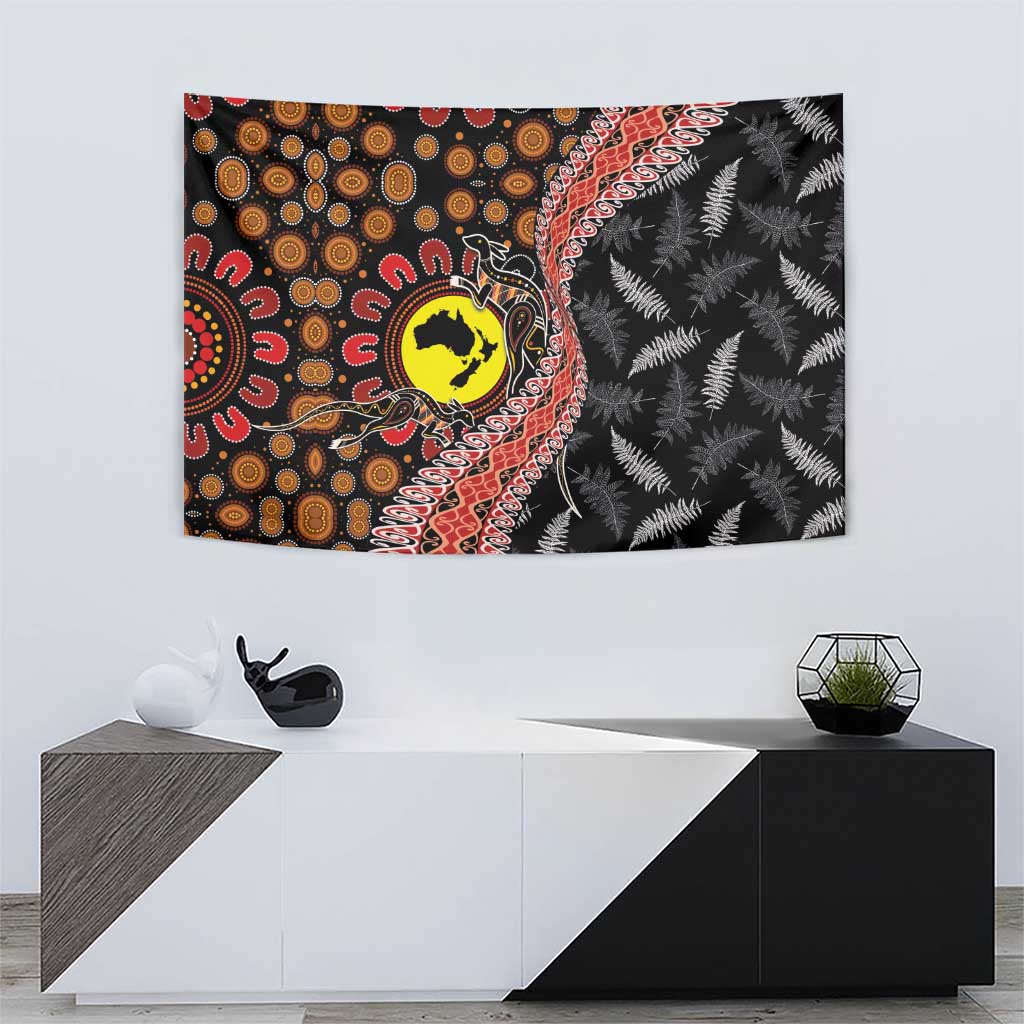 Aotearoa and Australia Tapestry Maori Koru Ferns With Aboriginal Kangaroo - Vibe Hoodie Shop