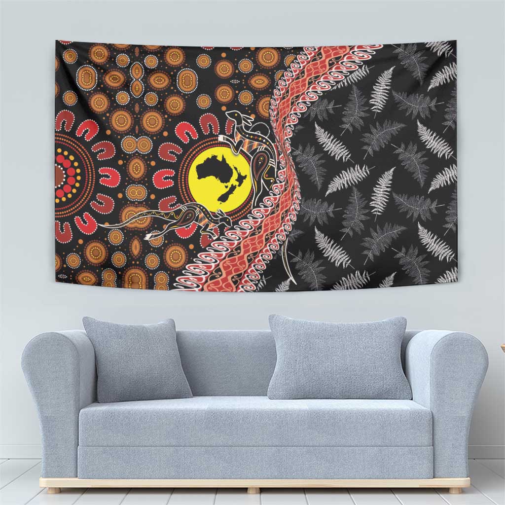 Aotearoa and Australia Tapestry Maori Koru Ferns With Aboriginal Kangaroo - Vibe Hoodie Shop