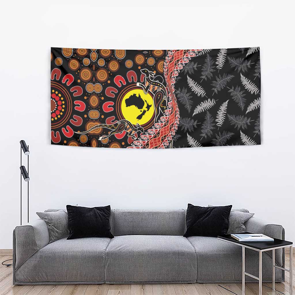 Aotearoa and Australia Tapestry Maori Koru Ferns With Aboriginal Kangaroo - Vibe Hoodie Shop