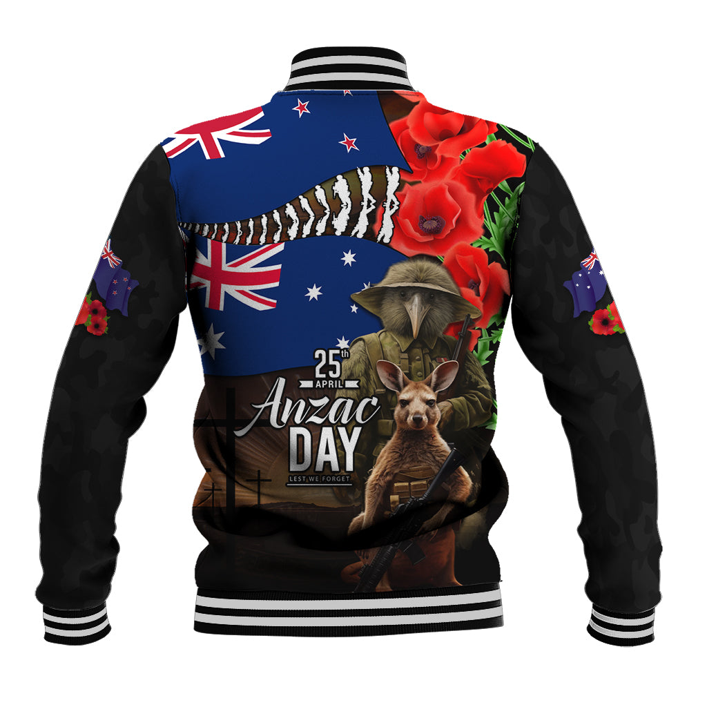 New Zealand and Australia ANZAC Day Baseball Jacket National Flag mix Kiwi Bird and Kangaroo Soldier Style - Vibe Hoodie Shop
