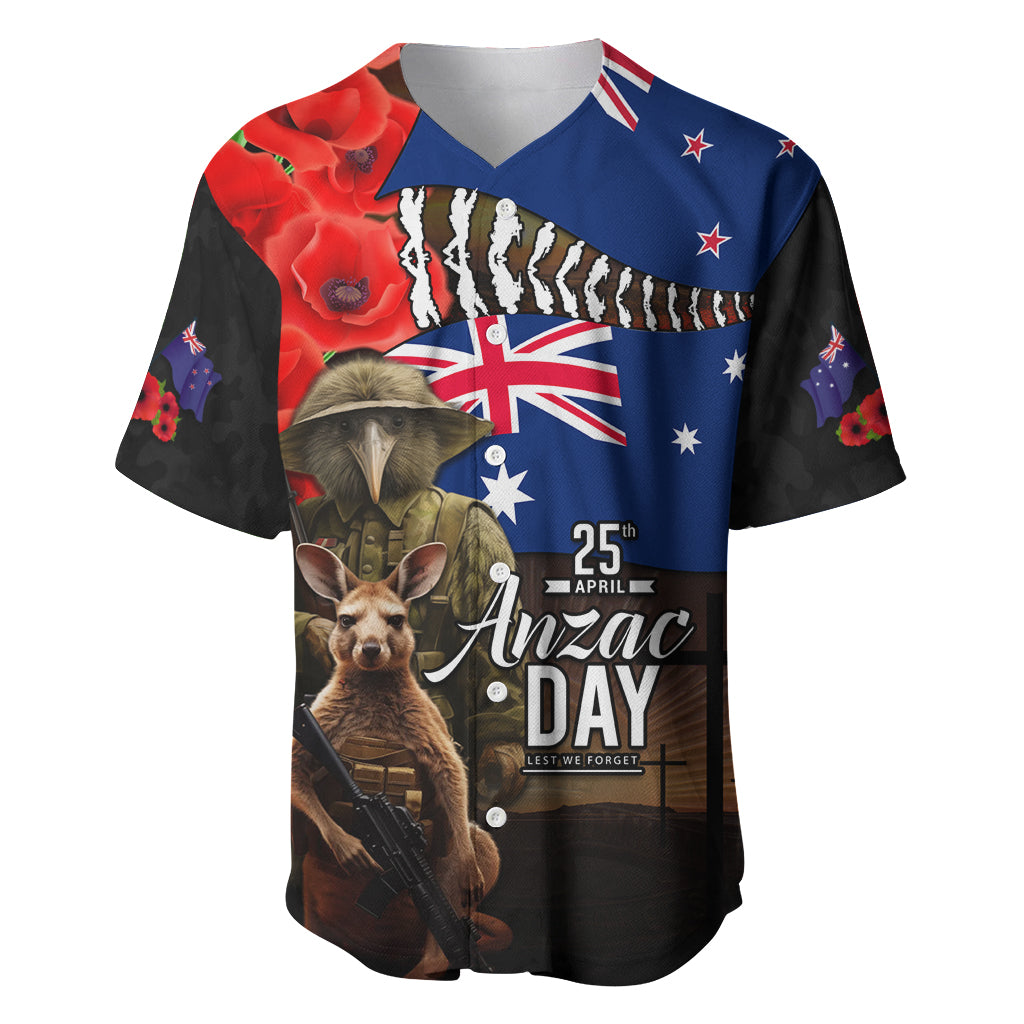 New Zealand and Australia ANZAC Day Baseball Jersey National Flag mix Kiwi Bird and Kangaroo Soldier Style - Vibe Hoodie Shop