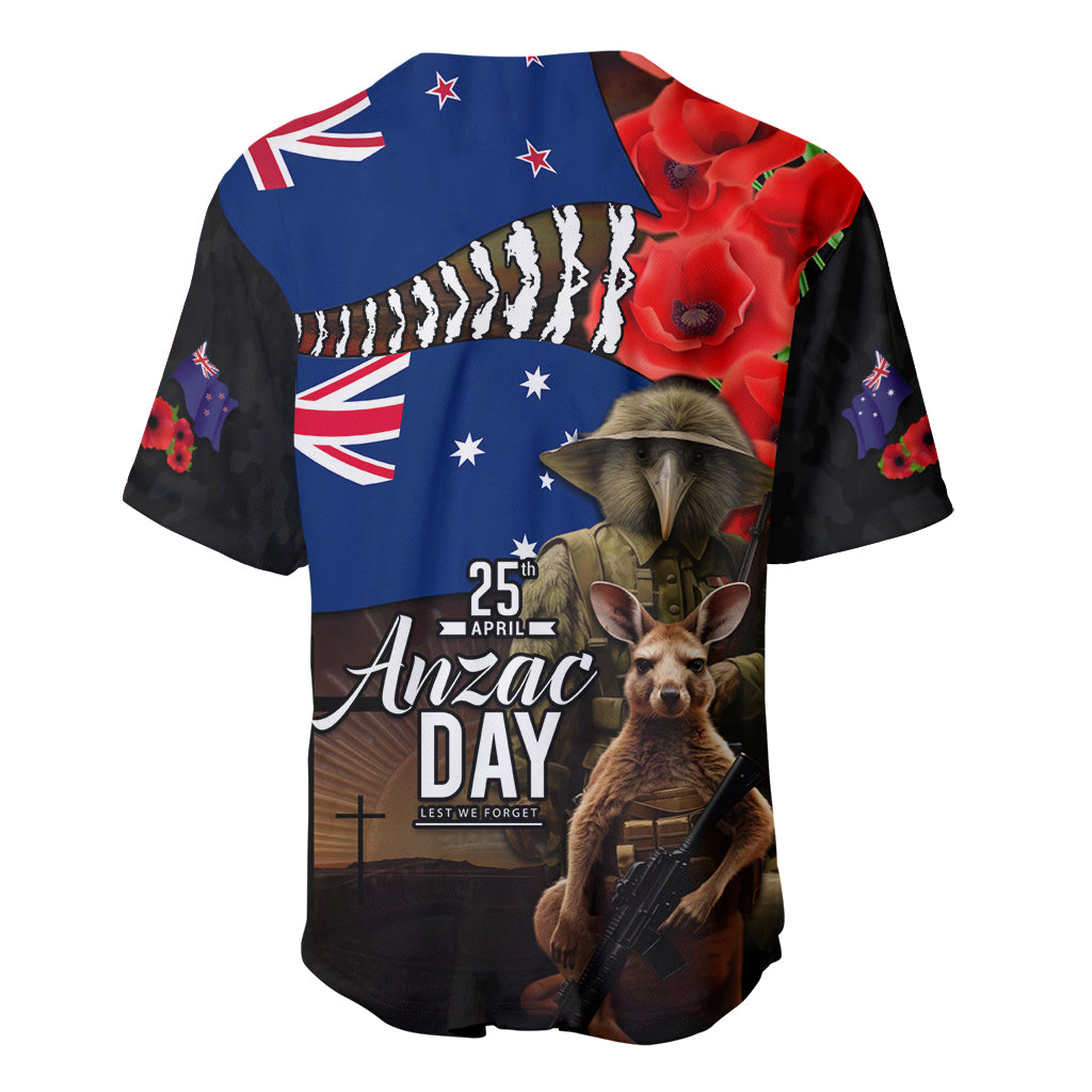 New Zealand and Australia ANZAC Day Baseball Jersey National Flag mix Kiwi Bird and Kangaroo Soldier Style - Vibe Hoodie Shop