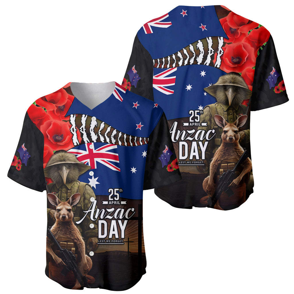 New Zealand and Australia ANZAC Day Baseball Jersey National Flag mix Kiwi Bird and Kangaroo Soldier Style - Vibe Hoodie Shop