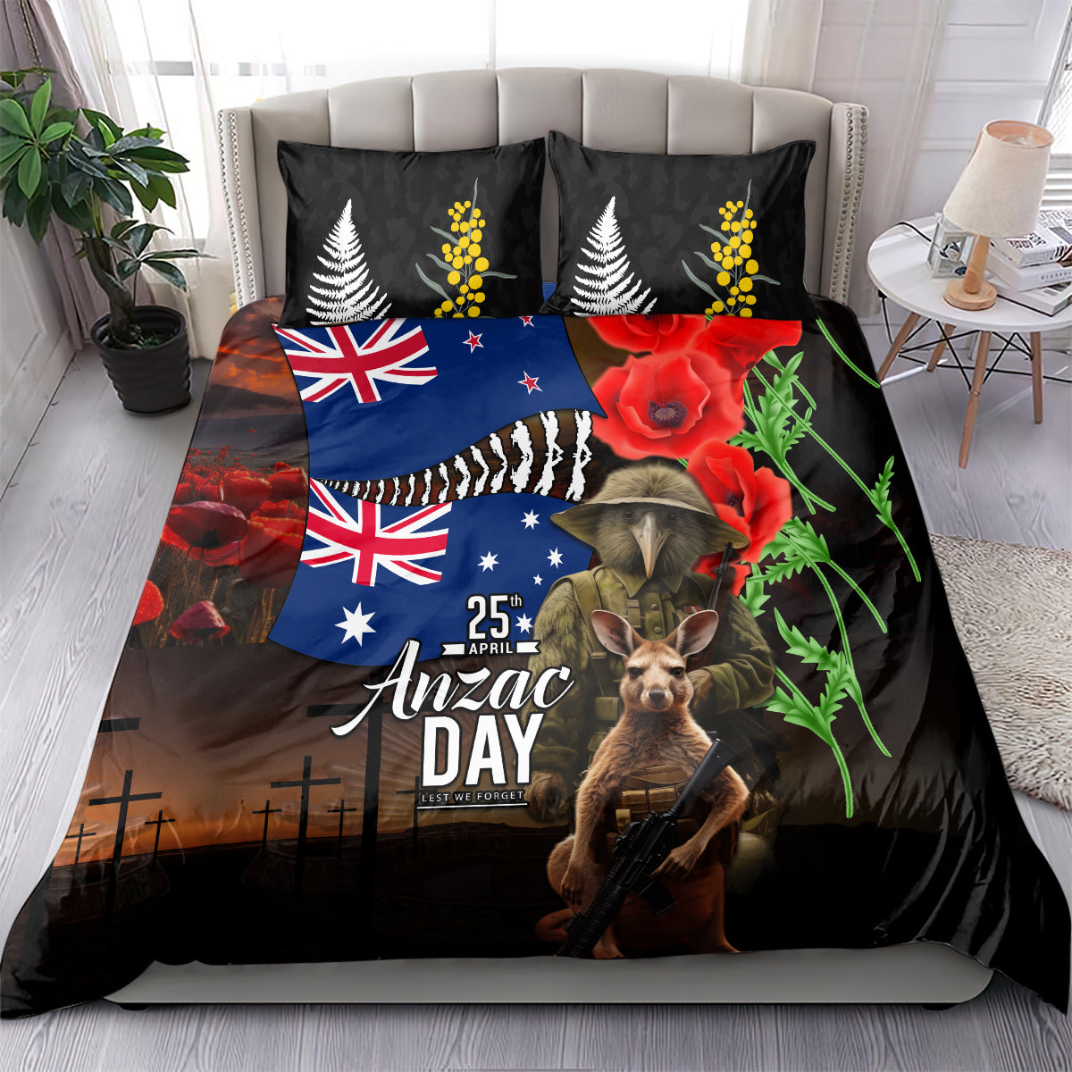 New Zealand and Australia ANZAC Day Bedding Set National Flag mix Kiwi Bird and Kangaroo Soldier Style - Vibe Hoodie Shop