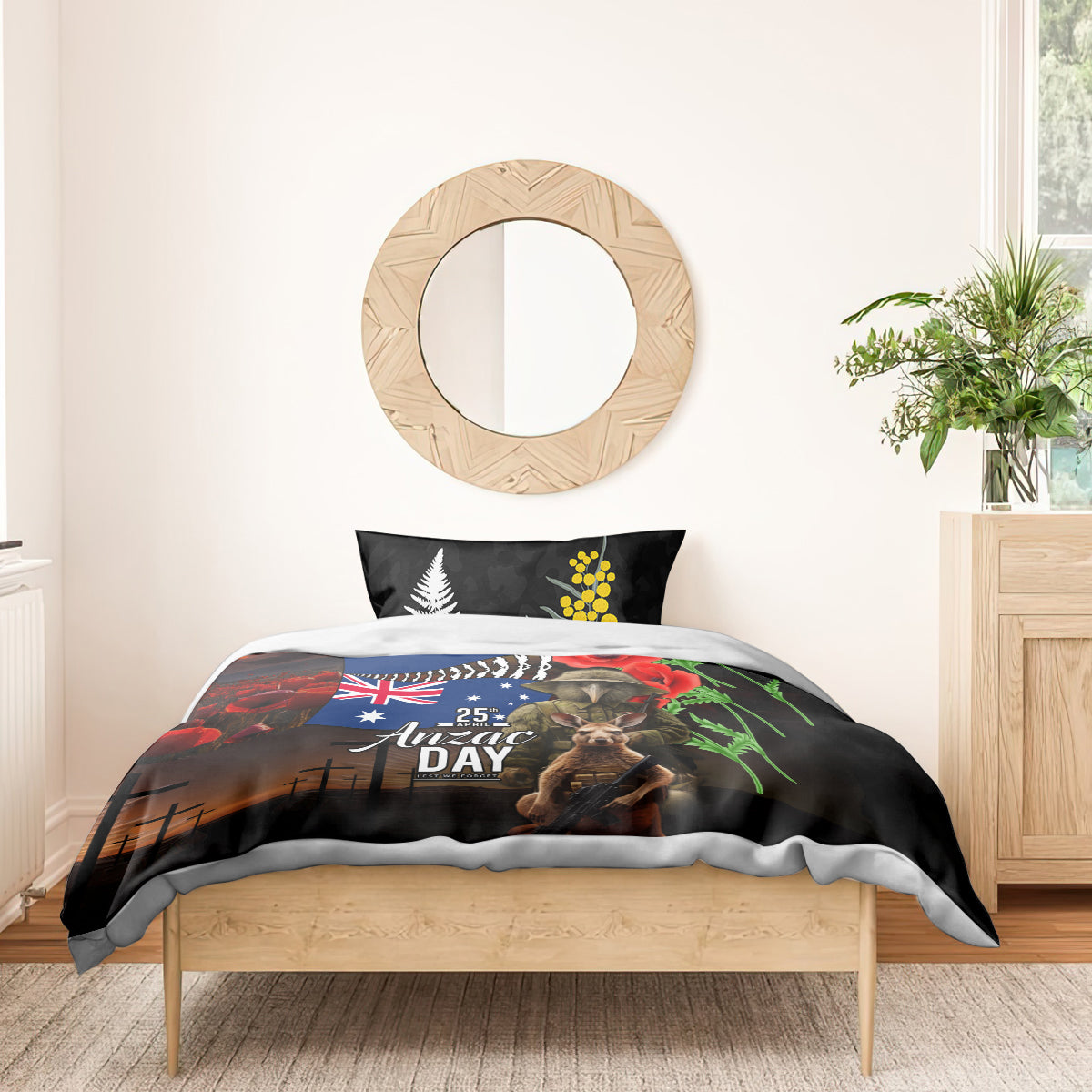 New Zealand and Australia ANZAC Day Bedding Set National Flag mix Kiwi Bird and Kangaroo Soldier Style - Vibe Hoodie Shop