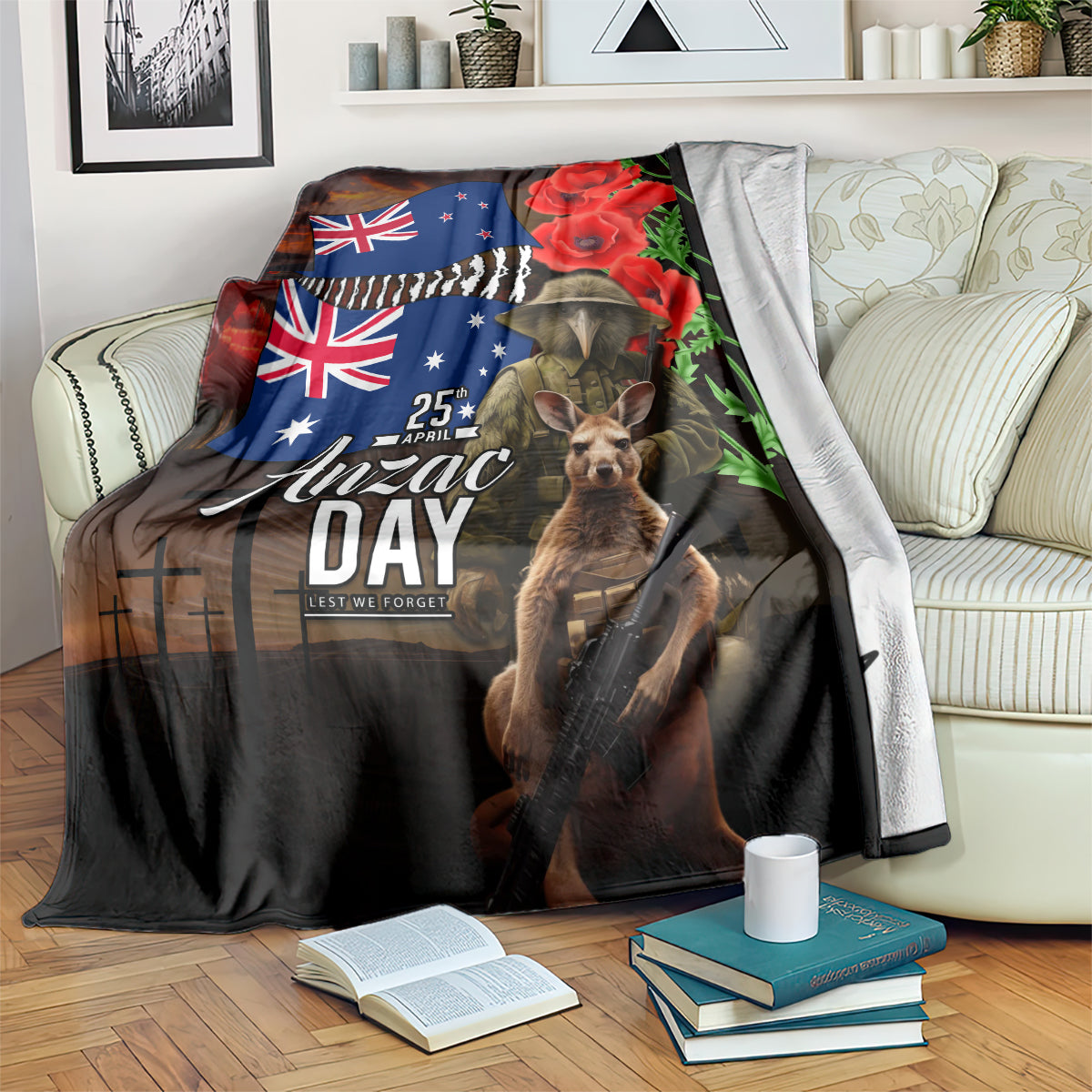 New Zealand and Australia ANZAC Day Blanket National Flag mix Kiwi Bird and Kangaroo Soldier Style - Vibe Hoodie Shop