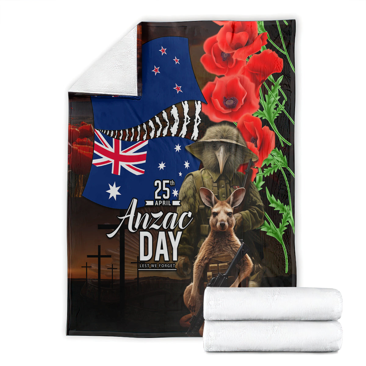 New Zealand and Australia ANZAC Day Blanket National Flag mix Kiwi Bird and Kangaroo Soldier Style - Vibe Hoodie Shop