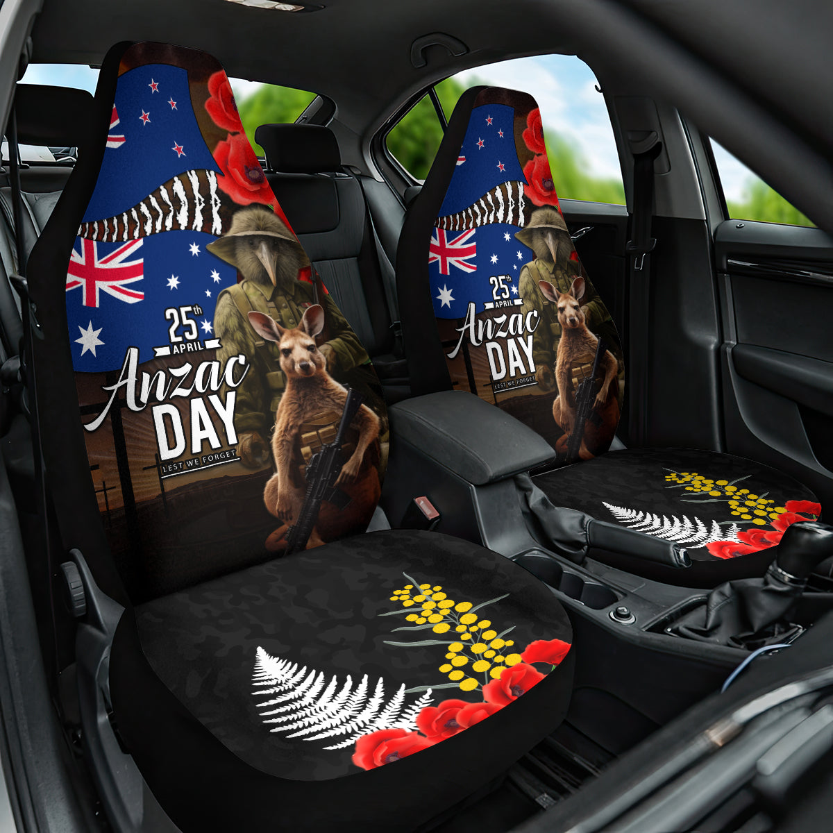 New Zealand and Australia ANZAC Day Car Seat Cover National Flag mix Kiwi Bird and Kangaroo Soldier Style - Vibe Hoodie Shop