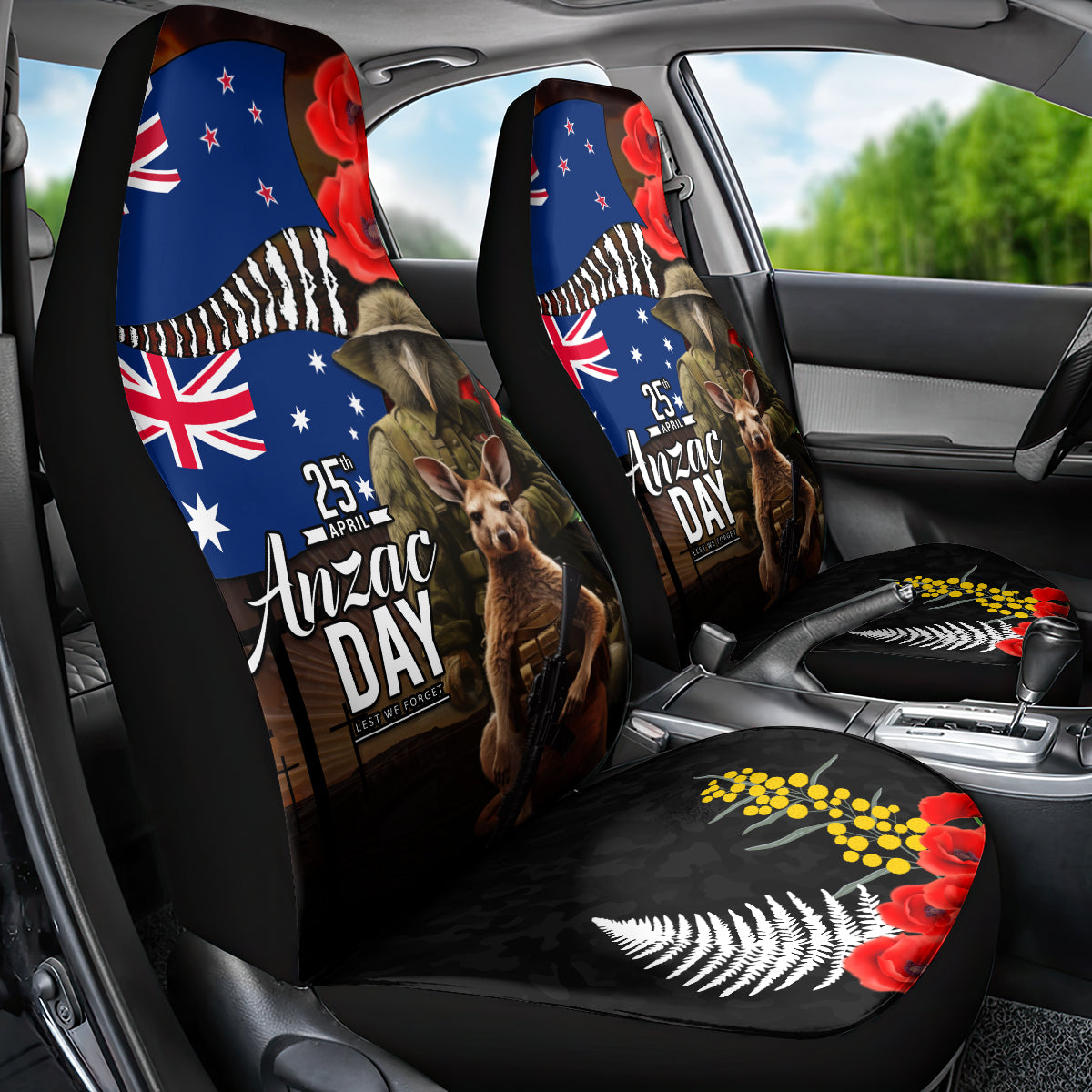 New Zealand and Australia ANZAC Day Car Seat Cover National Flag mix Kiwi Bird and Kangaroo Soldier Style - Vibe Hoodie Shop