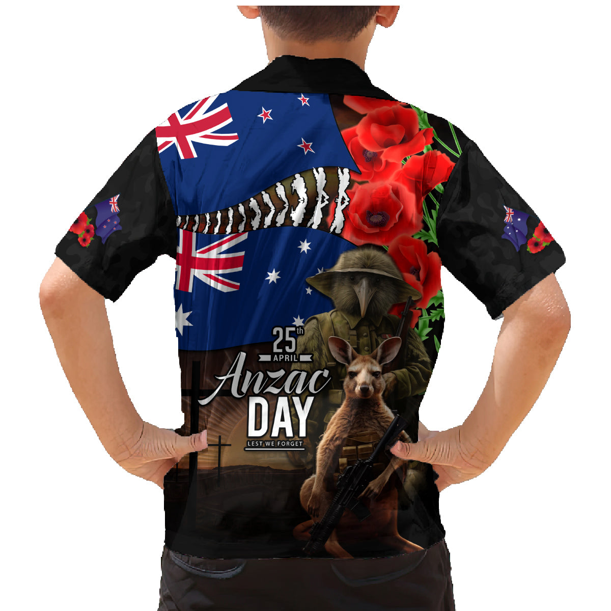 New Zealand and Australia ANZAC Day Family Matching Mermaid Dress and Hawaiian Shirt National Flag mix Kiwi Bird and Kangaroo Soldier Style
