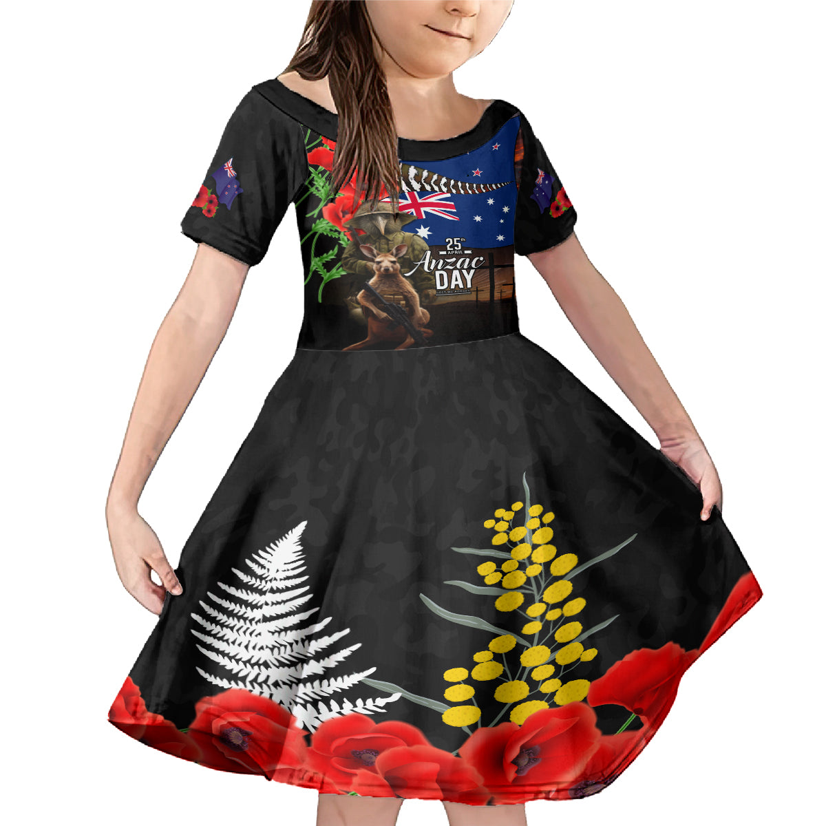 New Zealand and Australia ANZAC Day Family Matching Mermaid Dress and Hawaiian Shirt National Flag mix Kiwi Bird and Kangaroo Soldier Style