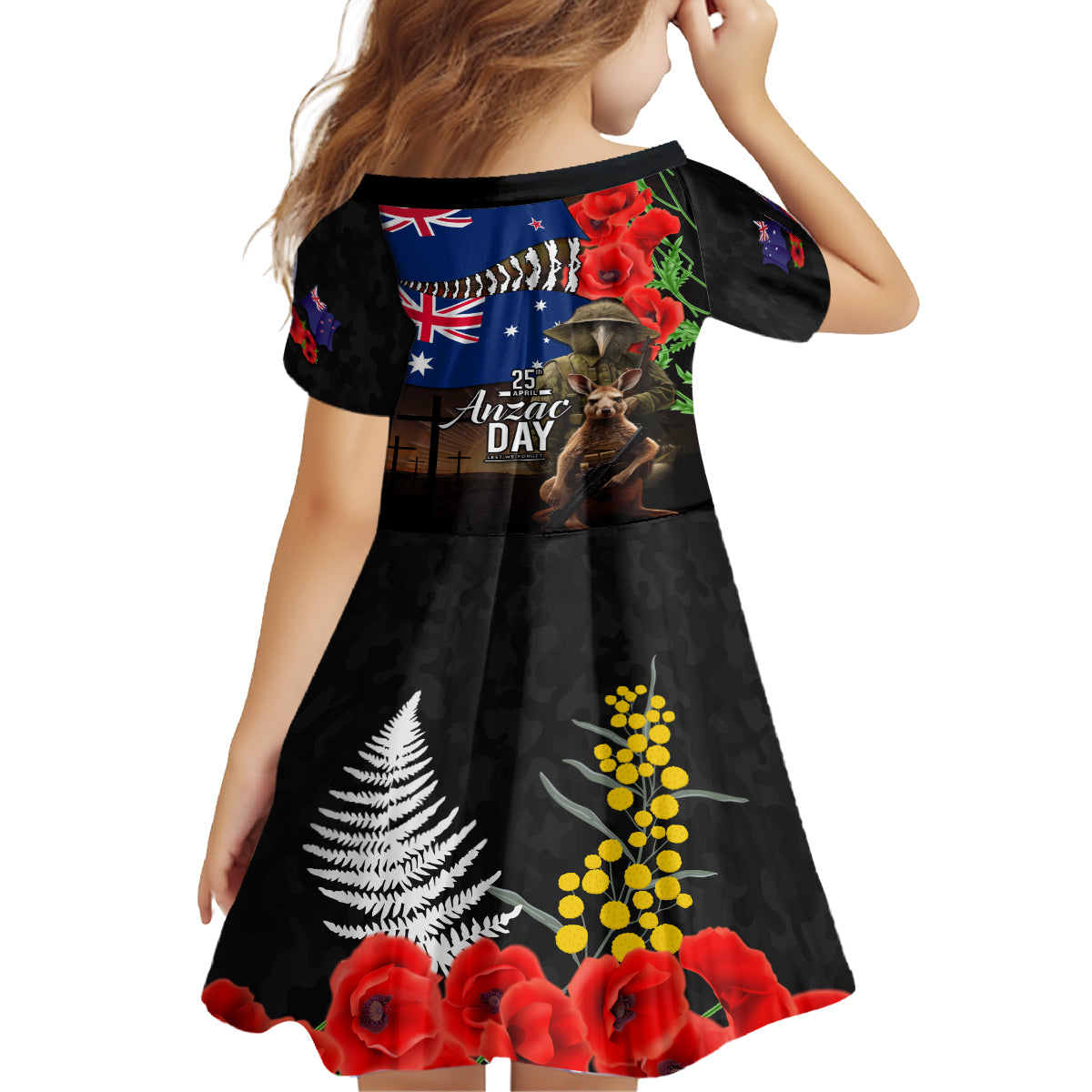 New Zealand and Australia ANZAC Day Family Matching Tank Maxi Dress and Hawaiian Shirt National Flag mix Kiwi Bird and Kangaroo Soldier Style