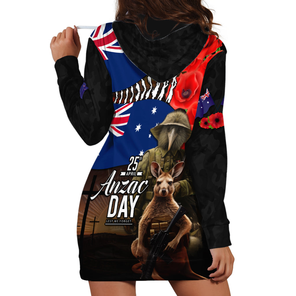New Zealand and Australia ANZAC Day Hoodie Dress National Flag mix Kiwi Bird and Kangaroo Soldier Style - Vibe Hoodie Shop