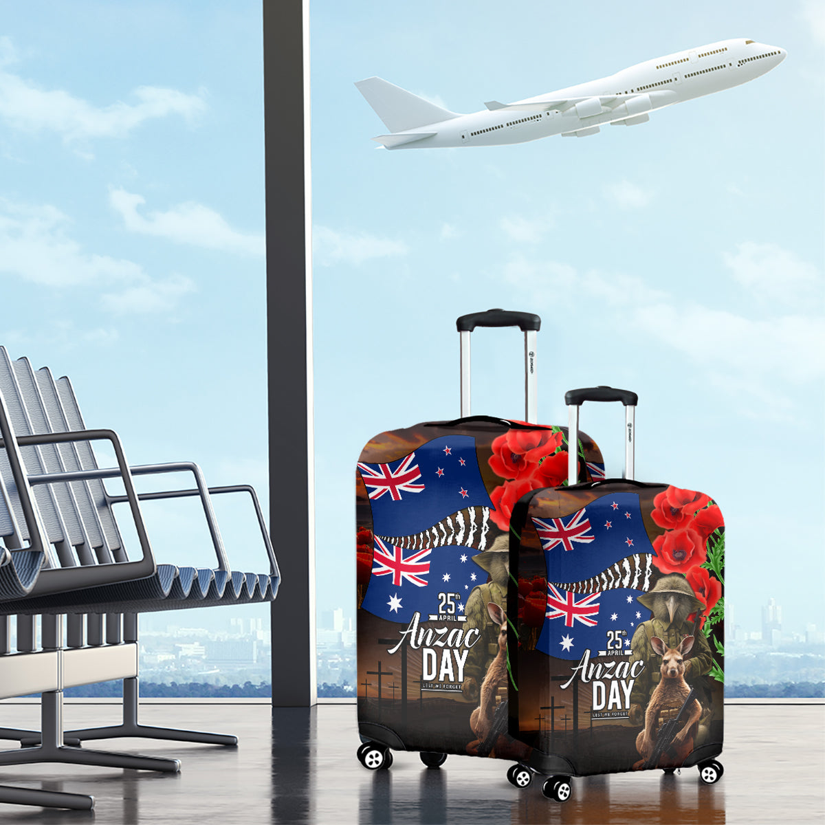 New Zealand and Australia ANZAC Day Luggage Cover National Flag mix Kiwi Bird and Kangaroo Soldier Style - Vibe Hoodie Shop