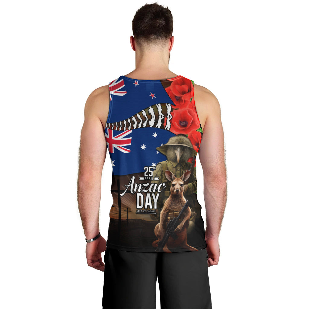 New Zealand and Australia ANZAC Day Men Tank Top National Flag mix Kiwi Bird and Kangaroo Soldier Style - Vibe Hoodie Shop