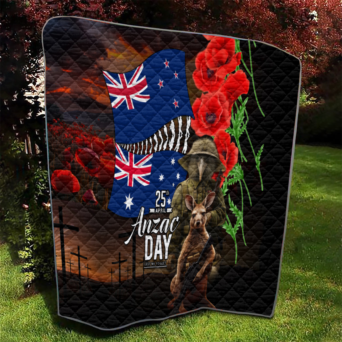 New Zealand and Australia ANZAC Day Quilt National Flag mix Kiwi Bird and Kangaroo Soldier Style - Vibe Hoodie Shop