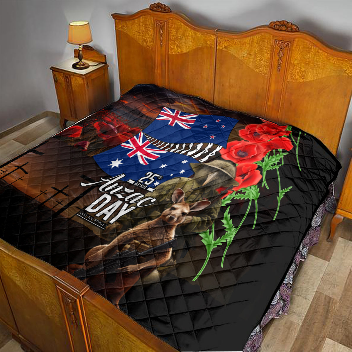 New Zealand and Australia ANZAC Day Quilt National Flag mix Kiwi Bird and Kangaroo Soldier Style - Vibe Hoodie Shop