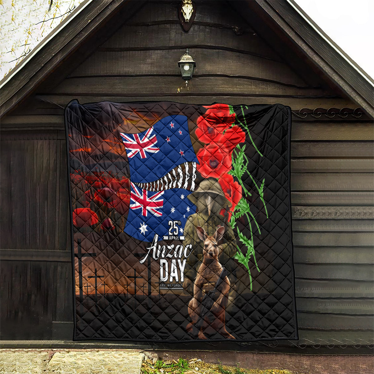 New Zealand and Australia ANZAC Day Quilt National Flag mix Kiwi Bird and Kangaroo Soldier Style - Vibe Hoodie Shop