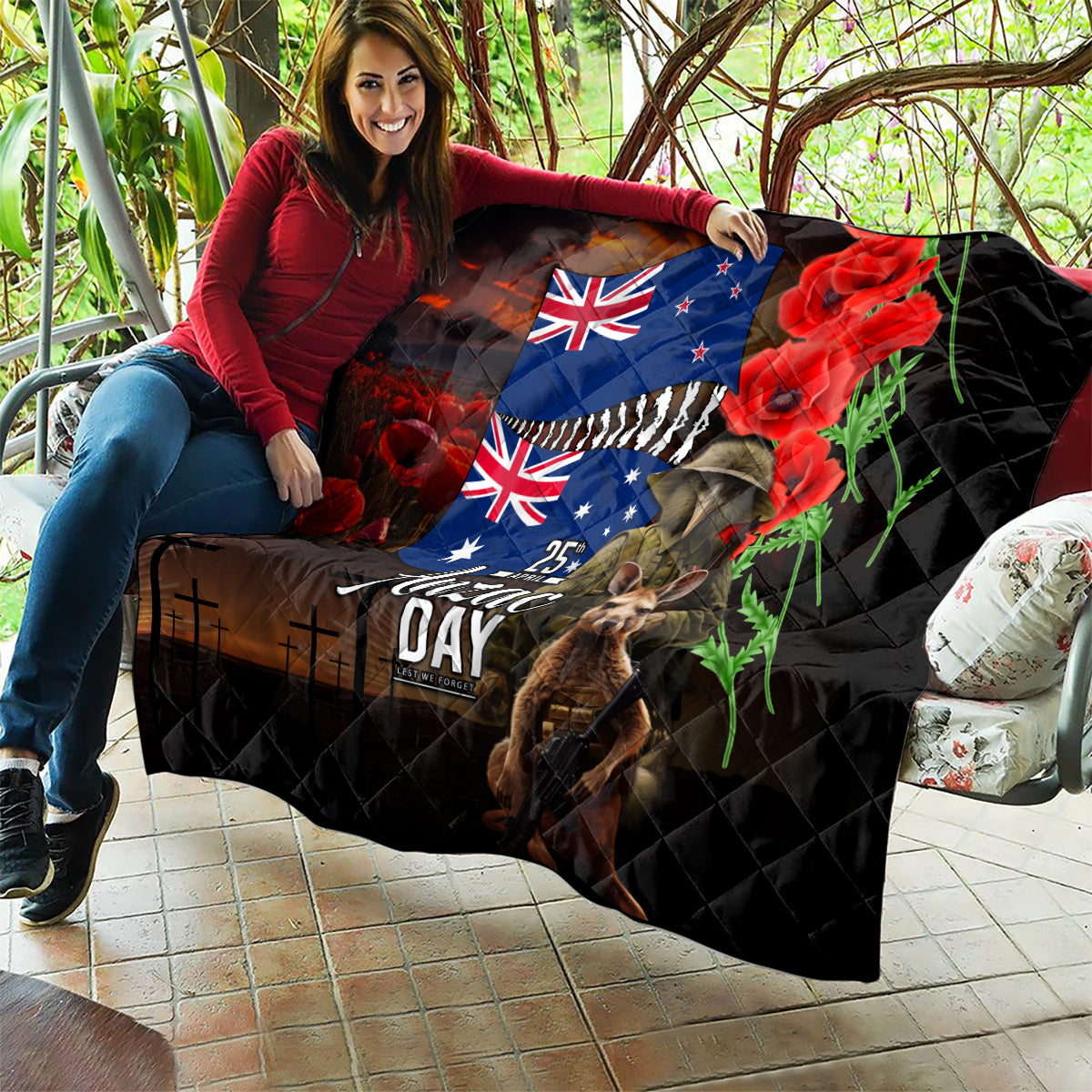 New Zealand and Australia ANZAC Day Quilt National Flag mix Kiwi Bird and Kangaroo Soldier Style - Vibe Hoodie Shop