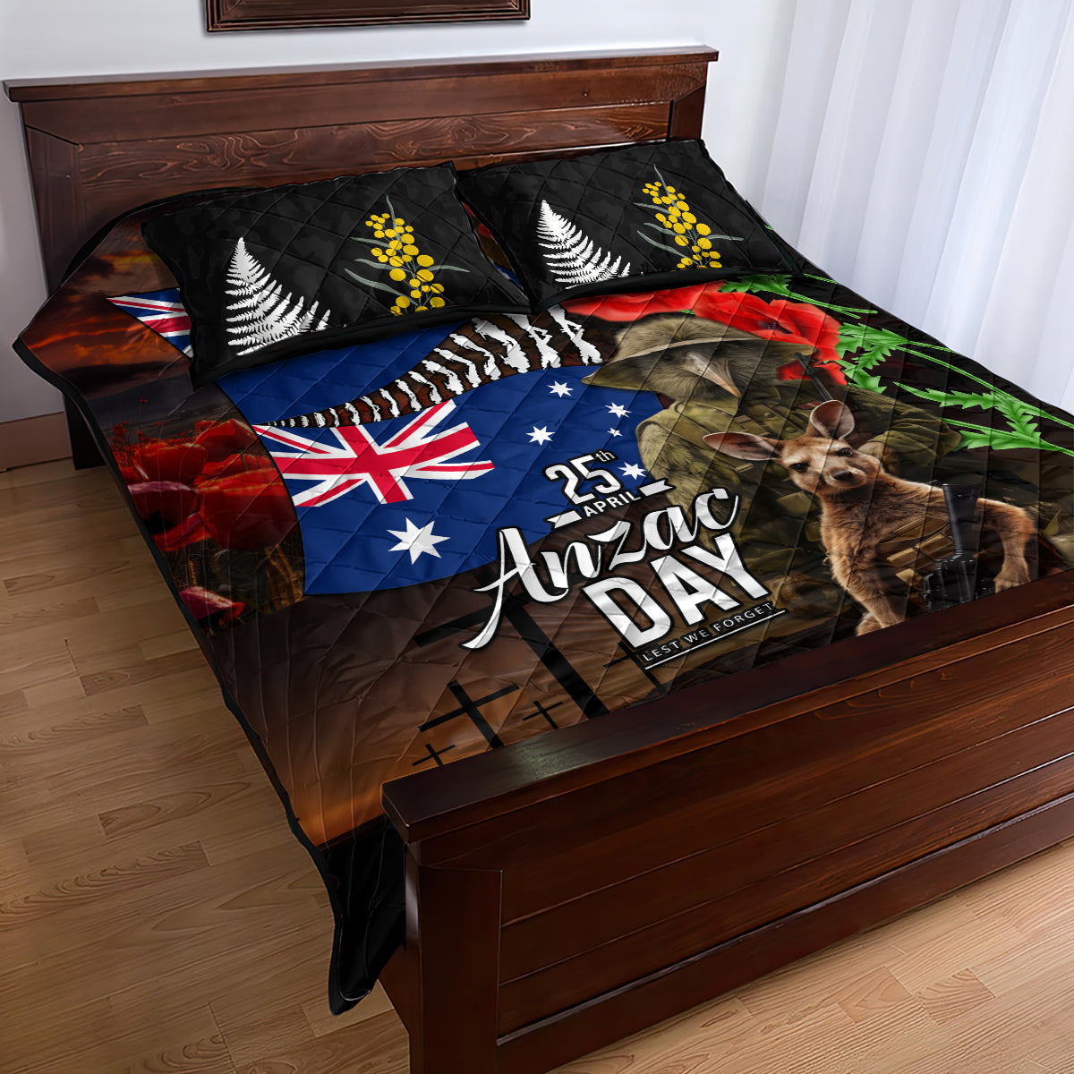 New Zealand and Australia ANZAC Day Quilt Bed Set National Flag mix Kiwi Bird and Kangaroo Soldier Style - Vibe Hoodie Shop