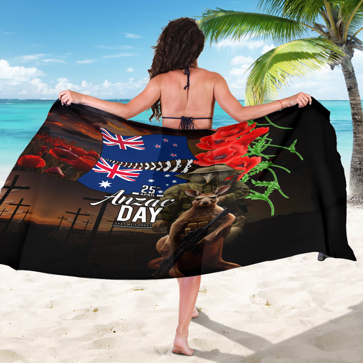 New Zealand and Australia ANZAC Day Sarong National Flag mix Kiwi Bird and Kangaroo Soldier Style - Vibe Hoodie Shop