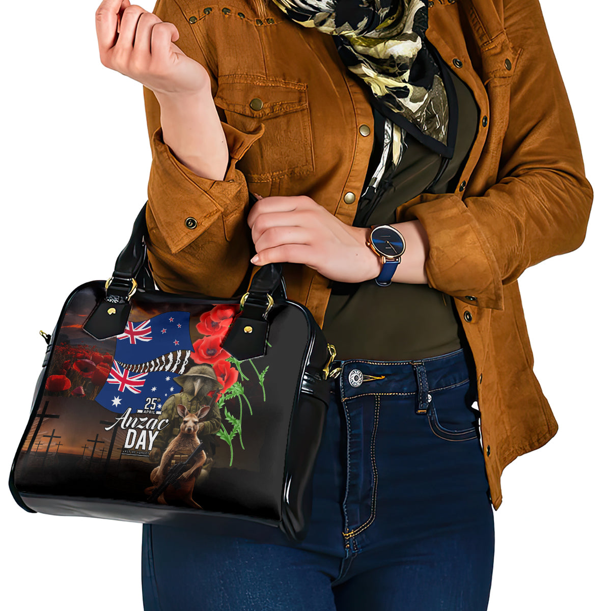 New Zealand and Australia ANZAC Day Shoulder Handbag National Flag mix Kiwi Bird and Kangaroo Soldier Style - Vibe Hoodie Shop