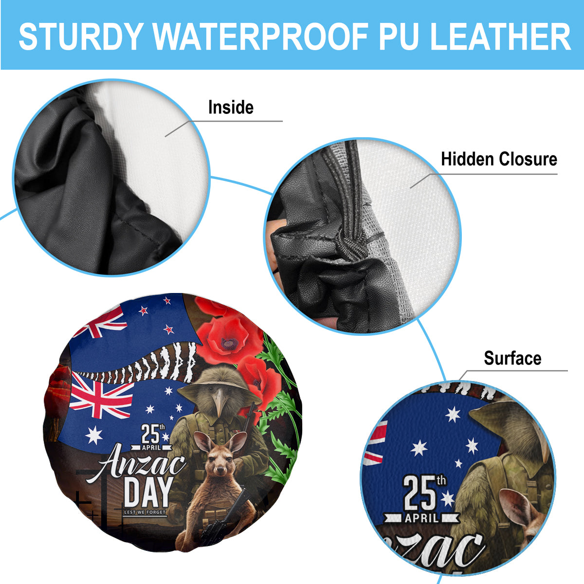 New Zealand and Australia ANZAC Day Spare Tire Cover National Flag mix Kiwi Bird and Kangaroo Soldier Style - Vibe Hoodie Shop