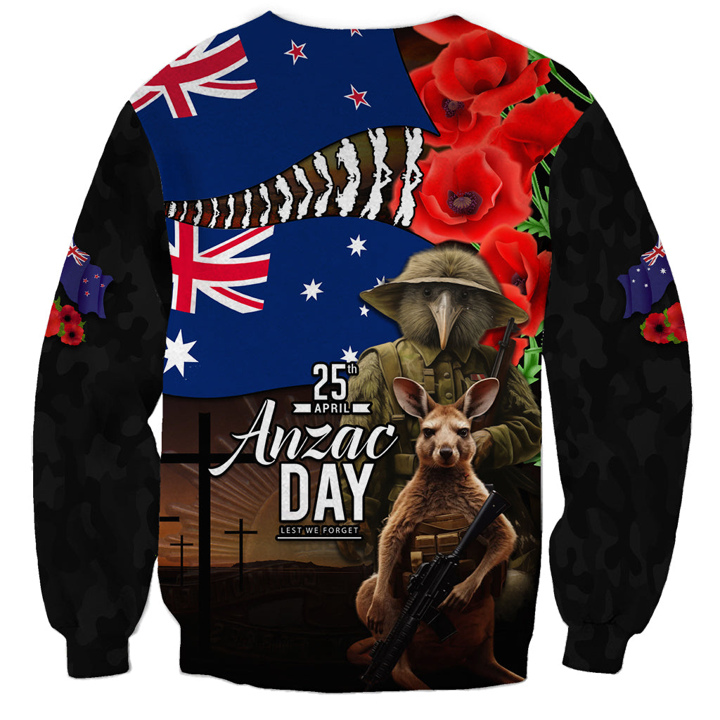 New Zealand and Australia ANZAC Day Sweatshirt National Flag mix Kiwi Bird and Kangaroo Soldier Style - Vibe Hoodie Shop