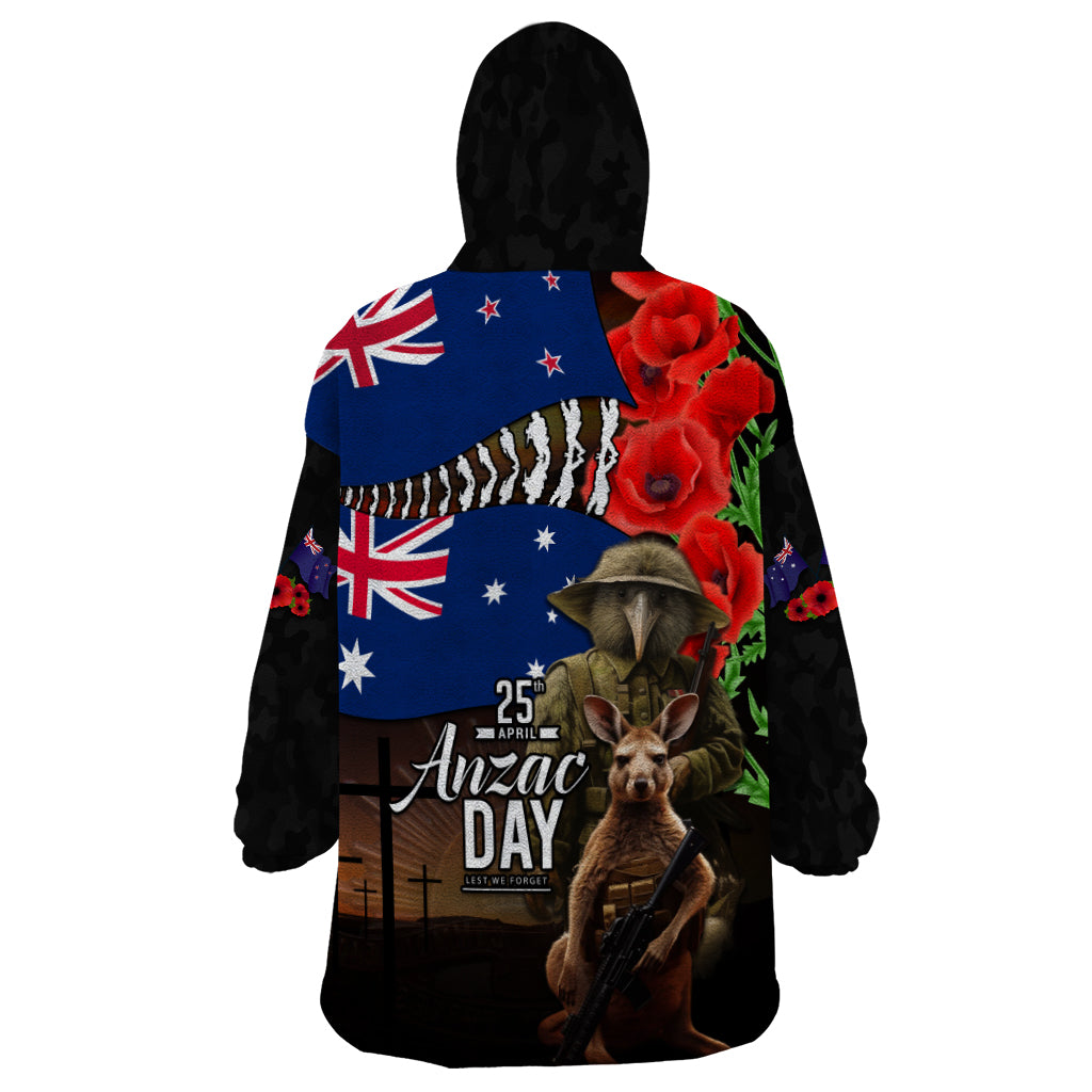 New Zealand and Australia ANZAC Day Wearable Blanket Hoodie National Flag mix Kiwi Bird and Kangaroo Soldier Style - Vibe Hoodie Shop