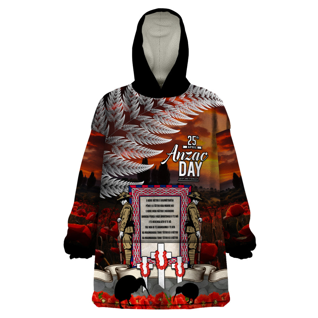 New Zealand ANZAC Day Wearable Blanket Hoodie The Ode of Remembrance and Silver Fern - Vibe Hoodie Shop