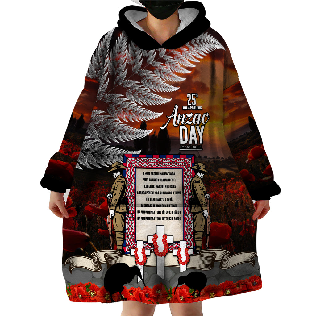 New Zealand ANZAC Day Wearable Blanket Hoodie The Ode of Remembrance and Silver Fern - Vibe Hoodie Shop