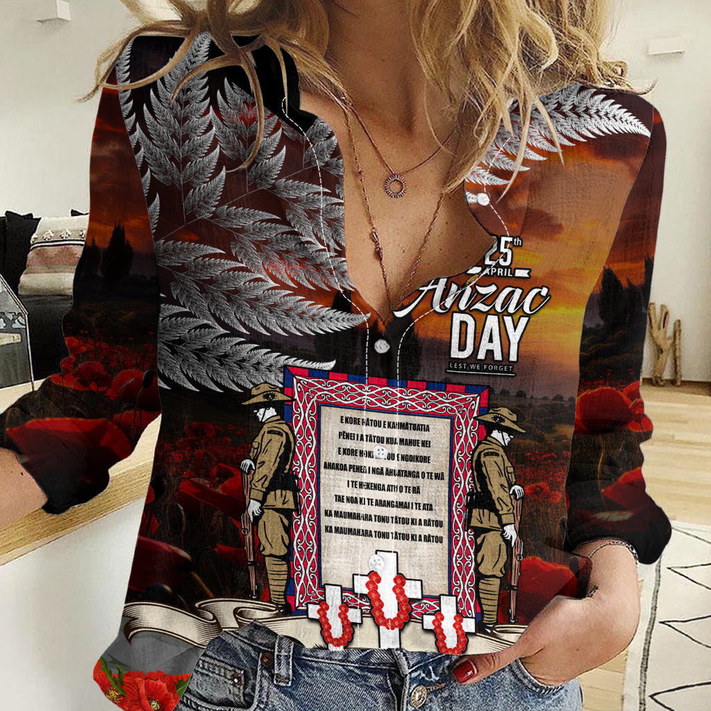 New Zealand ANZAC Day Women Casual Shirt The Ode of Remembrance and Silver Fern - Vibe Hoodie Shop
