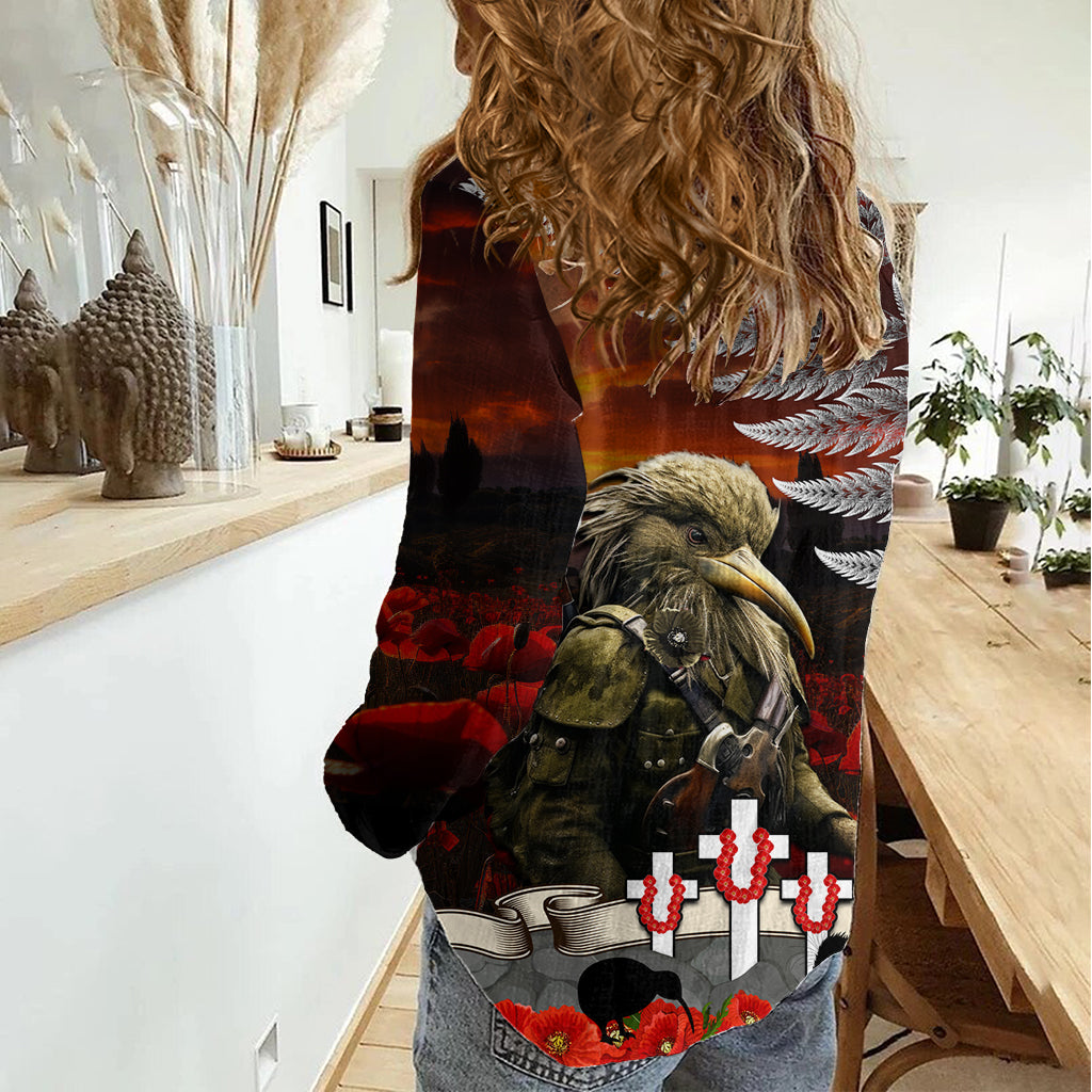 New Zealand ANZAC Day Women Casual Shirt The Ode of Remembrance and Silver Fern - Vibe Hoodie Shop