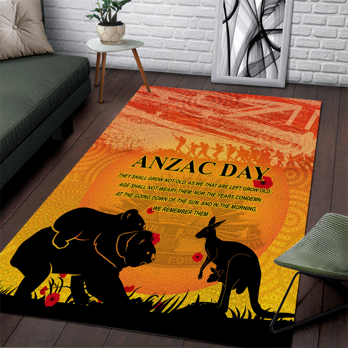 Australia ANZAC Day Area Rug Koala and Kangaroo Respect Aboriginal Pattern - Vibe Hoodie Shop