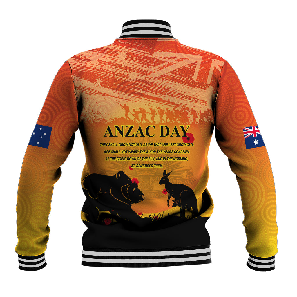 Australia ANZAC Day Baseball Jacket Koala and Kangaroo Respect Aboriginal Pattern - Vibe Hoodie Shop
