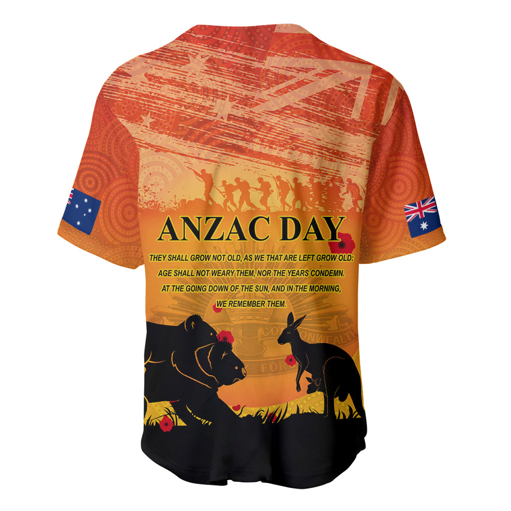 Australia ANZAC Day Baseball Jersey Koala and Kangaroo Respect Aboriginal Pattern - Vibe Hoodie Shop