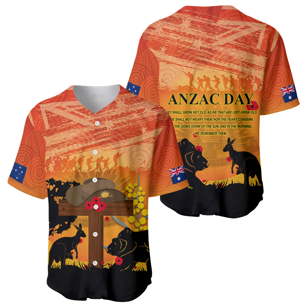 Australia ANZAC Day Baseball Jersey Koala and Kangaroo Respect Aboriginal Pattern - Vibe Hoodie Shop