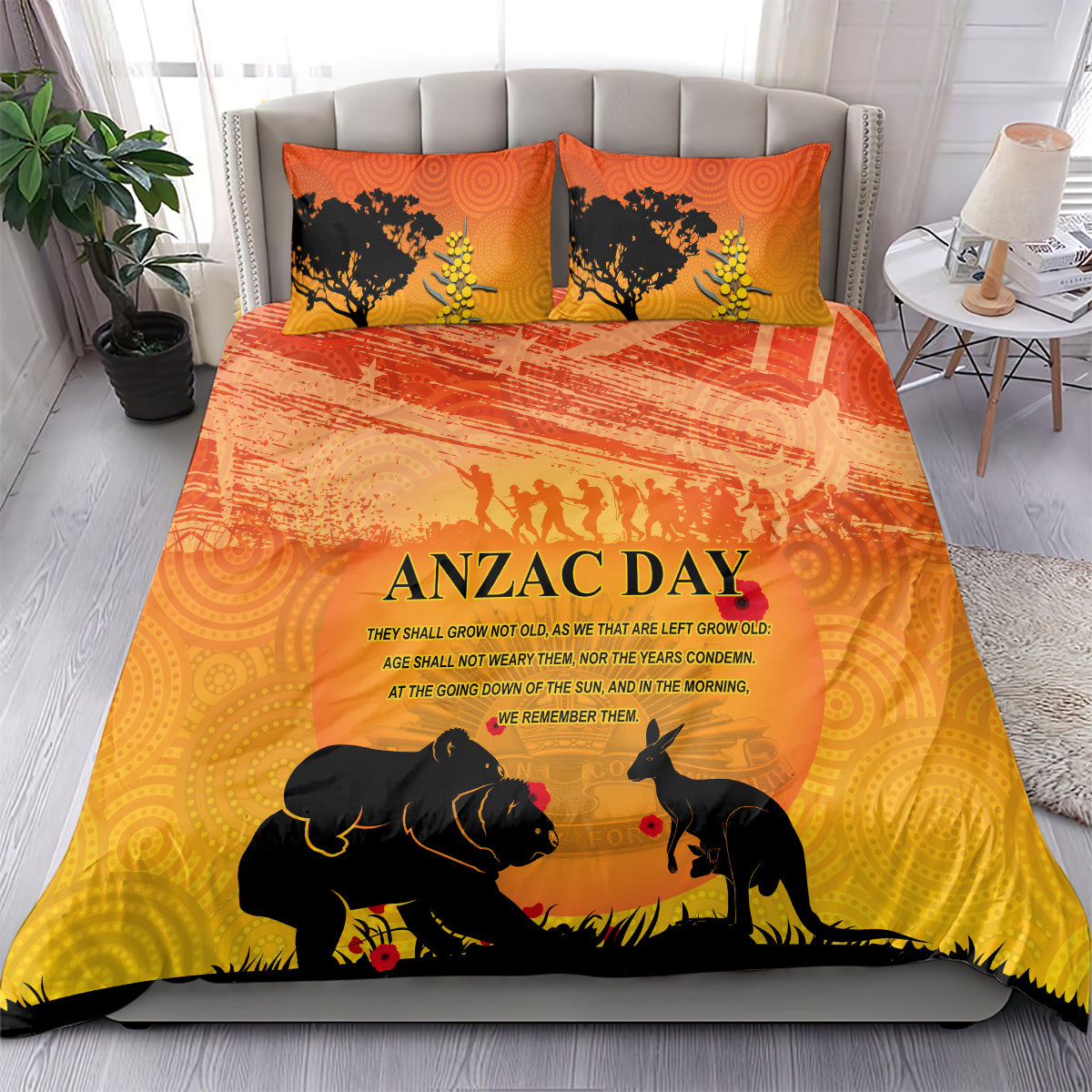 Australia ANZAC Day Bedding Set Koala and Kangaroo Respect Aboriginal Pattern - Vibe Hoodie Shop