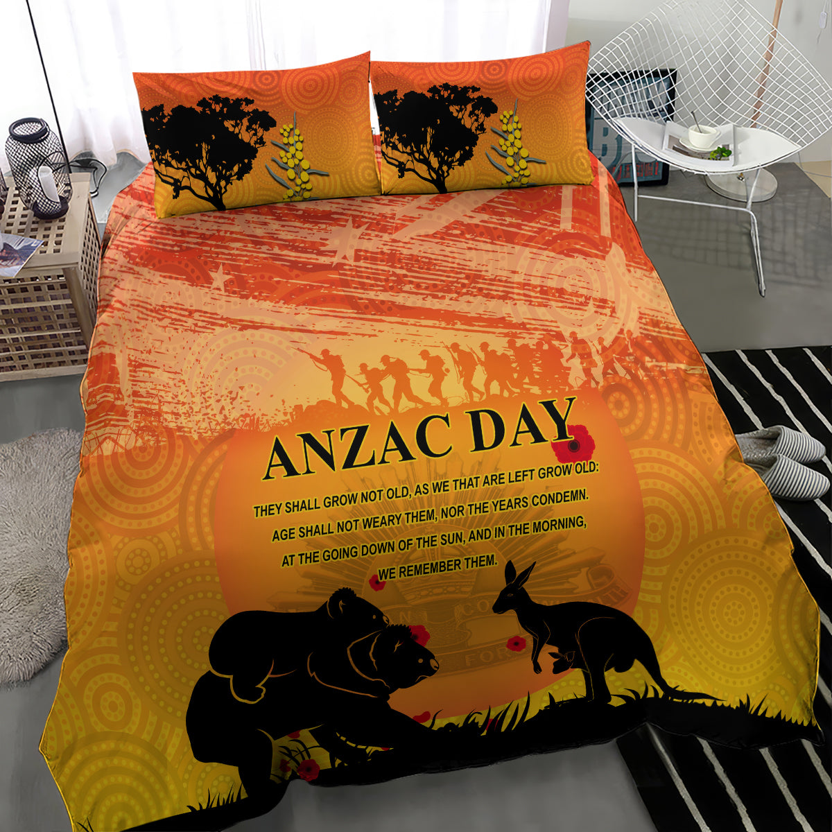 Australia ANZAC Day Bedding Set Koala and Kangaroo Respect Aboriginal Pattern - Vibe Hoodie Shop