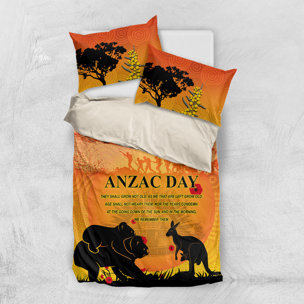 Australia ANZAC Day Bedding Set Koala and Kangaroo Respect Aboriginal Pattern - Vibe Hoodie Shop