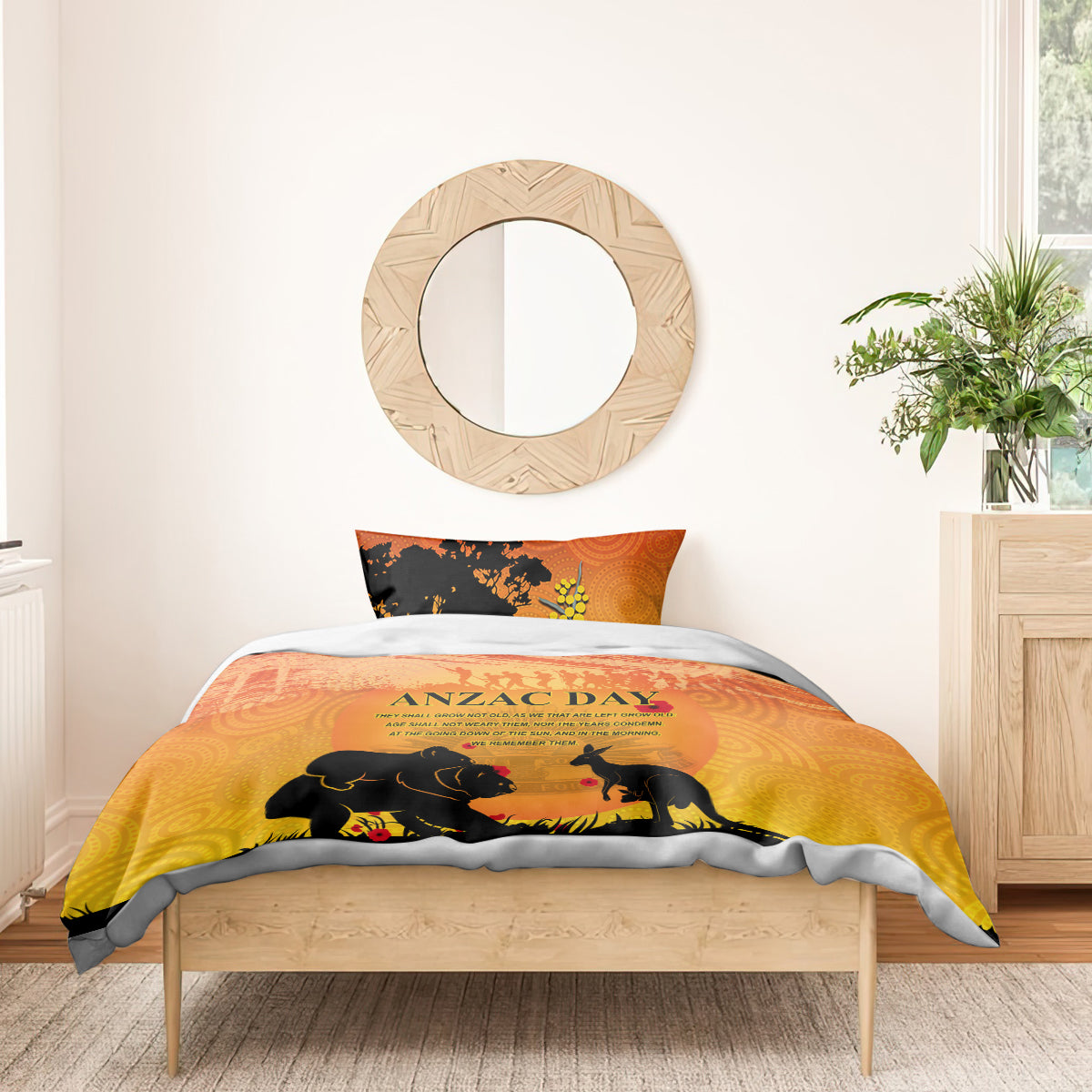 Australia ANZAC Day Bedding Set Koala and Kangaroo Respect Aboriginal Pattern - Vibe Hoodie Shop