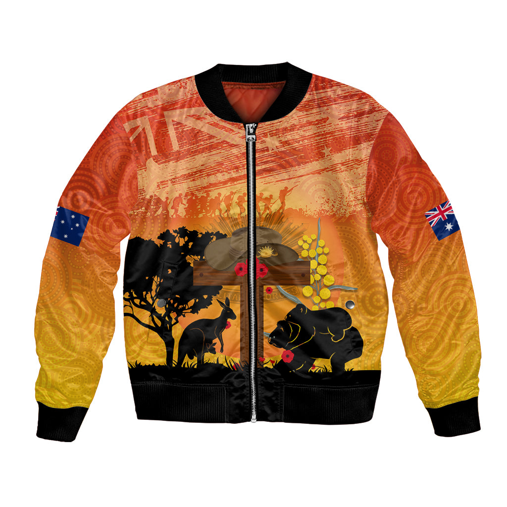 Australia ANZAC Day Bomber Jacket Koala and Kangaroo Respect Aboriginal Pattern - Vibe Hoodie Shop