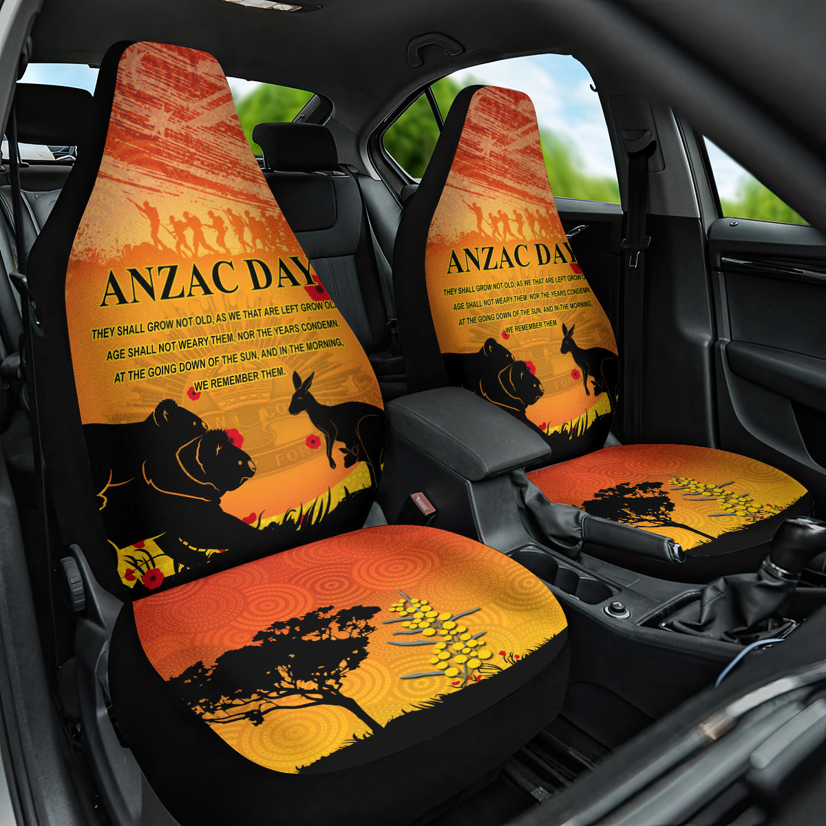 Australia ANZAC Day Car Seat Cover Koala and Kangaroo Respect Aboriginal Pattern - Vibe Hoodie Shop
