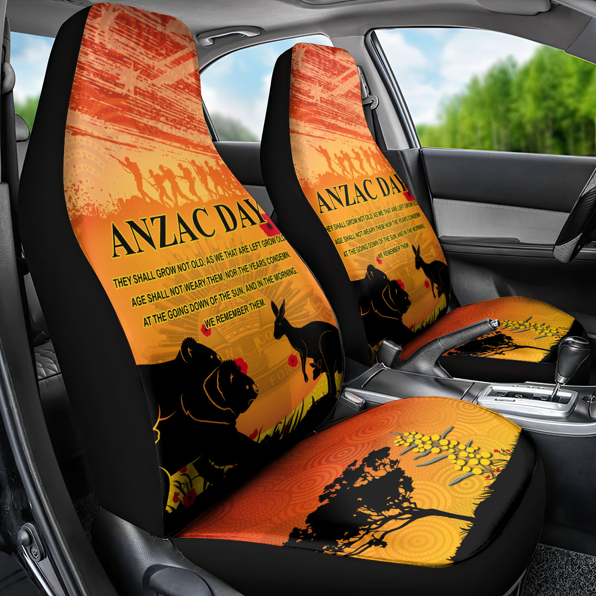 Australia ANZAC Day Car Seat Cover Koala and Kangaroo Respect Aboriginal Pattern - Vibe Hoodie Shop