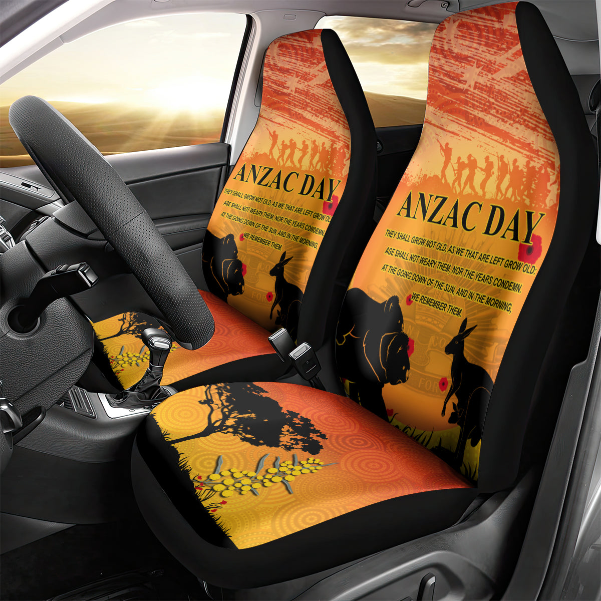 Australia ANZAC Day Car Seat Cover Koala and Kangaroo Respect Aboriginal Pattern - Vibe Hoodie Shop