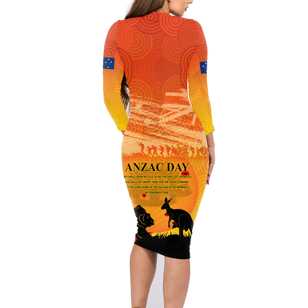 Australia ANZAC Day Family Matching Long Sleeve Bodycon Dress and Hawaiian Shirt Koala and Kangaroo Respect Aboriginal Pattern